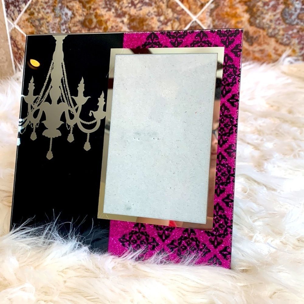 Black Mirror Chandelier and Pink Glitter Glass Picture Frame - Picture 2 of 7